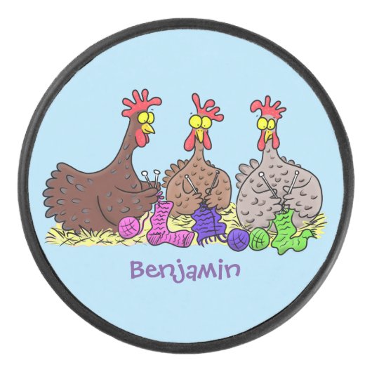 おもしろい編み物チキンイラストレーション アイスホッケーパック (正面)