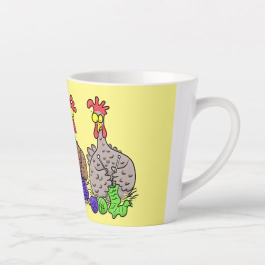 おもしろい編み物チキンイラストレーション カフェラテマグ (右)