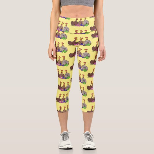 おもしろい編み物チキンイラストレーション カプリレギンス (正面)