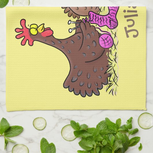 おもしろい編み物チキンイラストレーション キッチンタオル (折り畳み)