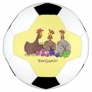 おもしろい編み物チキンイラストレーション サッカーボール