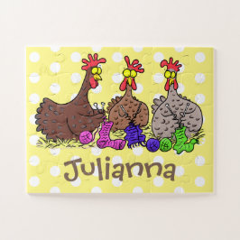 おもしろい編み物チキンイラストレーション ジグソーパズル