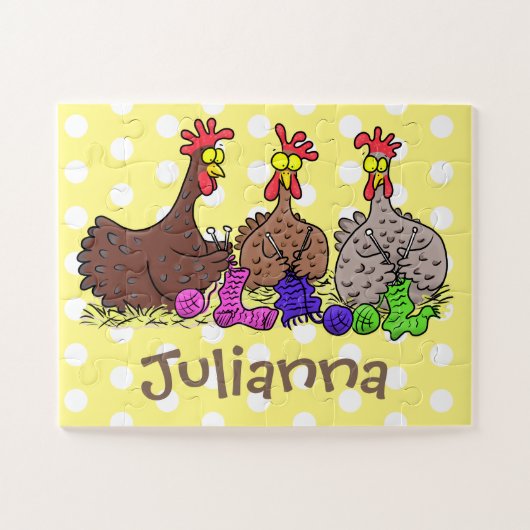 おもしろい編み物チキンイラストレーション ジグソーパズル (横)