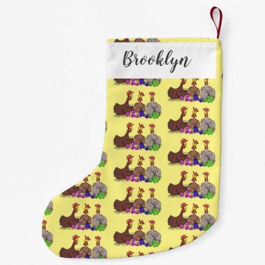 おもしろい編み物チキンイラストレーション スモールクリスマスストッキング (裏面)