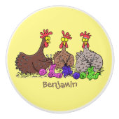 おもしろい編み物チキンイラストレーション セラミックノブ (正面)