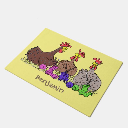 おもしろい編み物チキンイラストレーション ドアマット (アングル)