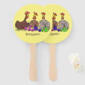 おもしろい編み物チキンイラストレーション ハンドファン (正面&裏面)