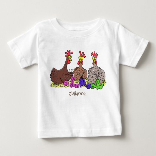 おもしろい編み物チキンイラストレーション ベビーTシャツ (正面)