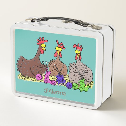 おもしろい編み物チキンイラストレーション メタルランチボックス (裏面)