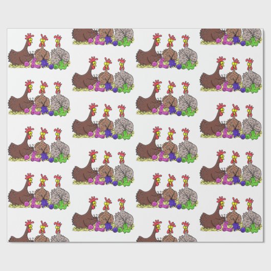 おもしろい編み物チキンイラストレーション ラッピングペーパー (フラット)