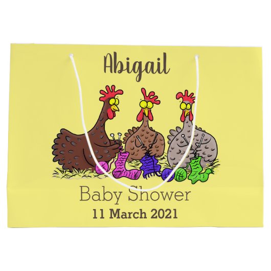 おもしろい編み物チキンイラストレーション ラージペーパーバッグ (裏面)