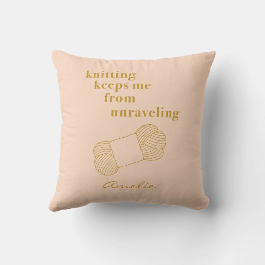 おもしろい編み物引用文赤面金ゴールドパーソナライズされた クッション (裏面)