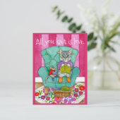 おもしろい編み物猫はがき ポストカード (スタンド正面)