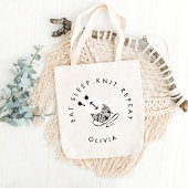 おもしろい編み物食べスリープニットリピートパーソナライズされた ラージトートバッグ