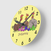 おもしろい編み物鶏漫画イラストレーション ラウンド壁時計 (傾斜)