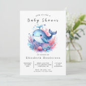 おもしろい編集可能なクジラの赤ちゃんシャワー 招待状 (スタンド正面)