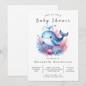 おもしろい編集可能なクジラの赤ちゃんシャワー 招待状 (正面/裏面)