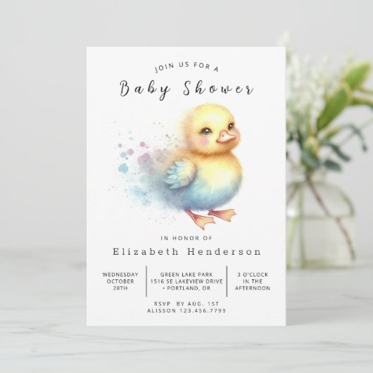 おもしろい編集可能アヒル赤ちゃんシャワー 招待状 (スタンド正面)