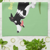 おもしろい縁どランニング犬 キッチンタオル (折り畳み)