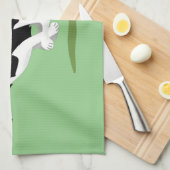 おもしろい縁どランニング犬 キッチンタオル (四つ折り)