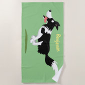 おもしろい縁どランニング犬 ビーチタオル (正面)