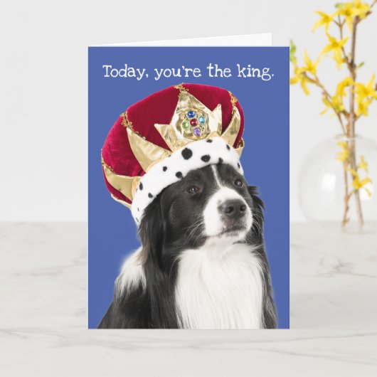 おもしろい縁ど金の父の日のカードを持つコリー カード (黄色い花)