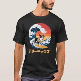 おもしろい縁どCollie日本の Kanagawa Wave Dog Tシャツ