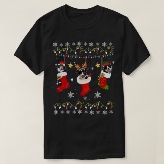 おもしろい縁どCollie Christmas Socks Lights Gift Do Tシャツ (デザイン正面)
