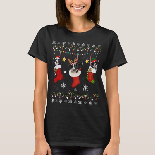 おもしろい縁どCollie Christmas Socks Lights Gift Do Tシャツ (正面)