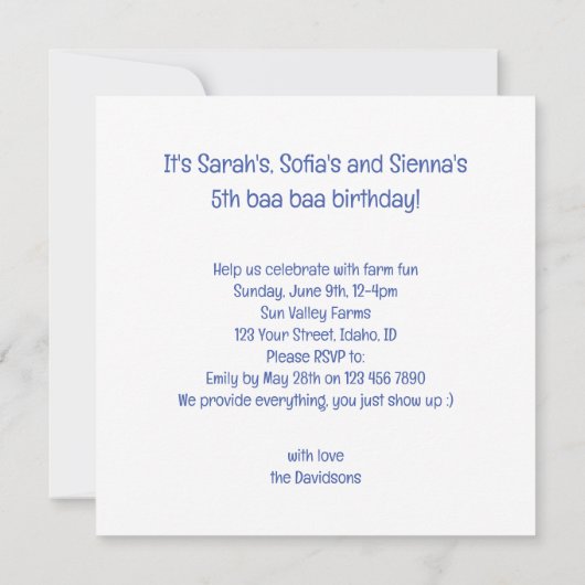おもしろい羊の誕生日の招待,パーティー動物 招待状 (裏面)