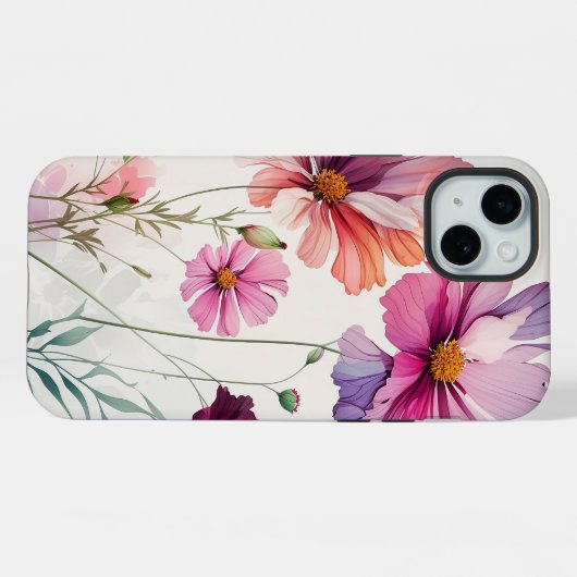 おもしろい美しいコスモスガーデンフラワーズフローラ iPhoneケース (裏面横)