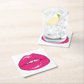 おもしろい美容師メイクアップアーティストピンクリップキス スクエアペーパーコースター (インサイチュ)