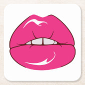 おもしろい美容師メイクアップアーティストピンクリップキス スクエアペーパーコースター (正面)