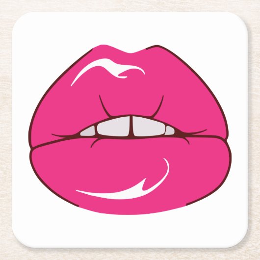 おもしろい美容師メイクアップアーティストピンクリップキス スクエアペーパーコースター (正面)