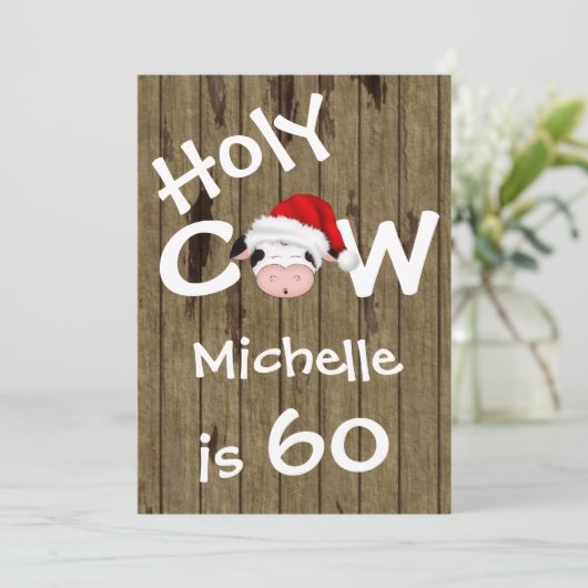 おもしろい聖牛60thクリスマスホリデー誕生日 招待状 (スタンド正面)
