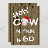 おもしろい聖牛60thクリスマスホリデー誕生日 招待状 (正面/裏面)