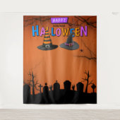 おもしろい自撮りステーションハローウィンパーティ背景 タペストリー (正面)