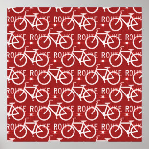 おもしろい自転車ルート固定自転車サイクリストのパターン赤 ポスター