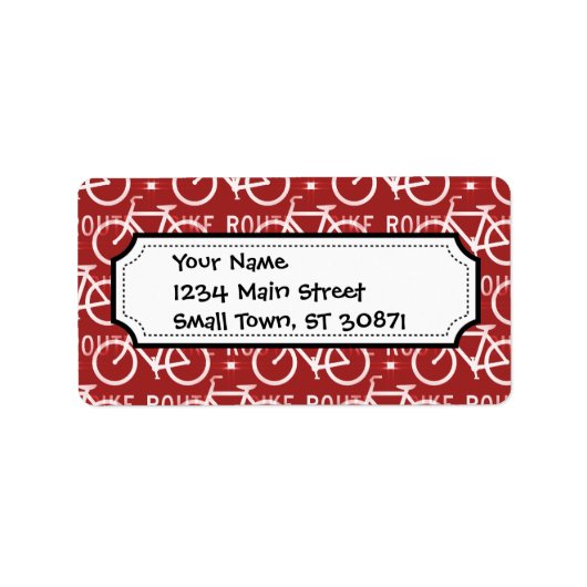 おもしろい自転車ルート固定自転車サイクリストのパターン赤 ラベル (正面)