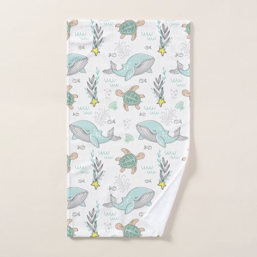 おもしろい航海のウミガメ模様 バスタオルセット (ハンドタオル)