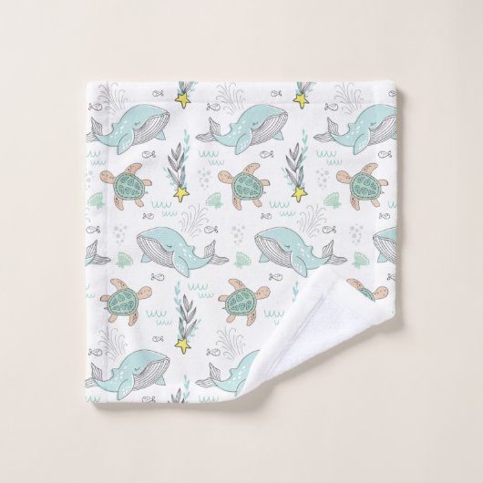 おもしろい航海のウミガメ模様 バスタオルセット (ウォッシュタオル)