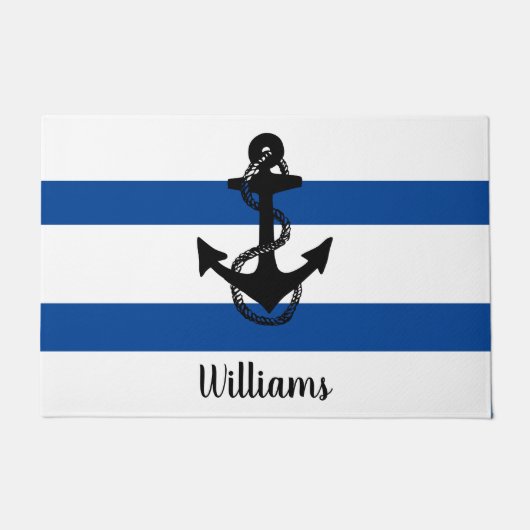 おもしろい航海のストライプ+いかり | ドアマット (正面)