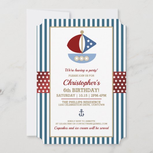 おもしろい航海のテーマ誕生会 招待状 (正面)