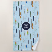 おもしろい航海のボート柄A日オンザリバー ビーチタオル (正面)