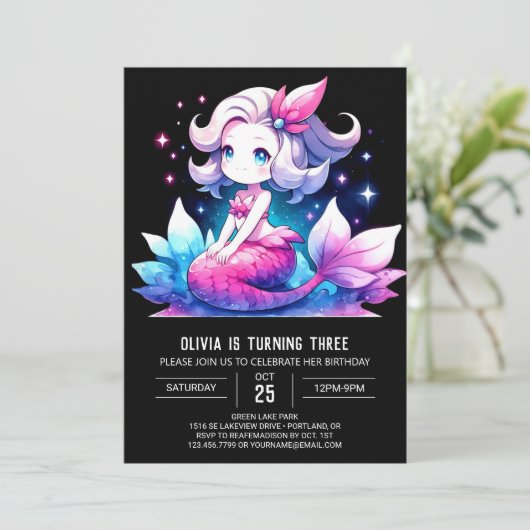 おもしろい航海のマーメイド誕生日 招待状 (スタンド正面)