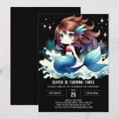 おもしろい航海のマーメイド誕生日 招待状 (正面/裏面)