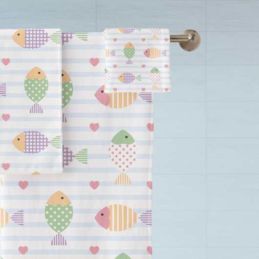 おもしろい航海の魚の柄 バスタオルセット