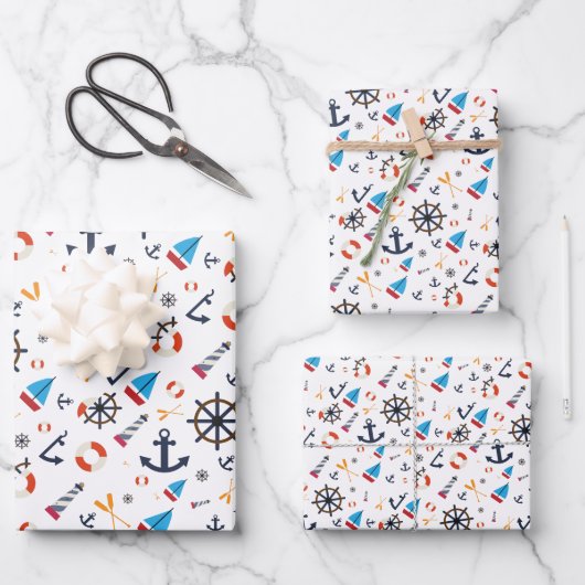 おもしろい船アホイセーリング航海のライトハウス ラッピングペーパーシート (正面)