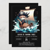 おもしろい船舶海賊誕生日 招待状 (正面/裏面)