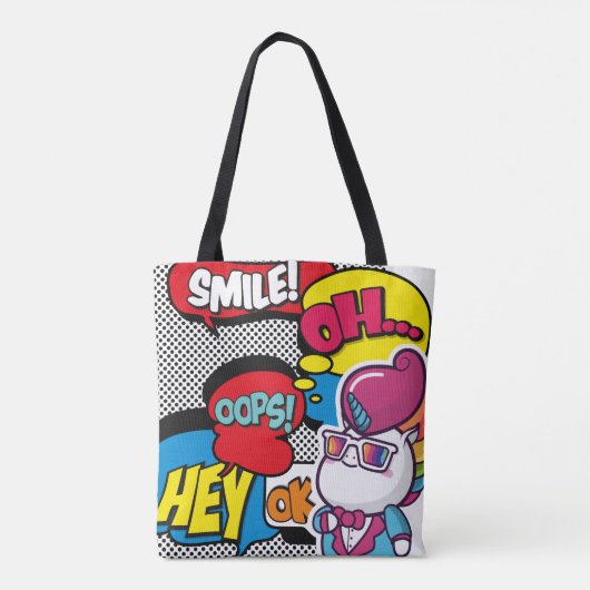 おもしろい色数々の漫画ユニコーンポップ・アートの芸術 トートバッグ (裏面)